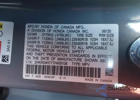 2026 Honda Cr-V Ex-L Awd from USA, damaged, VIN 2HKRS4H71TH409108